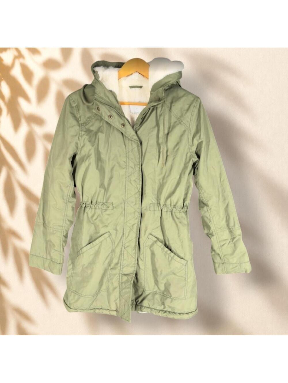 Old Navy Coat Women S Small Green Parka Full Zip Fleece Hooded Long Sleeve